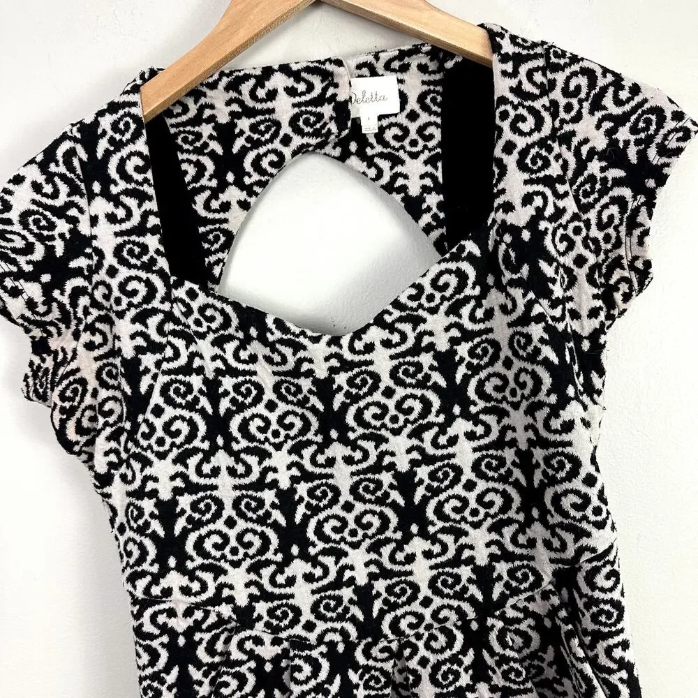 Anthropologie Deletta Quilted Calendolia Dress S Small Black Floral Swirl Print